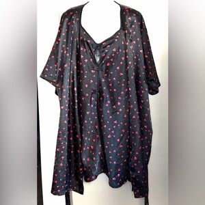 Sensations Black Red Heart 2 Piece Pajama robe Set Women size 2XL